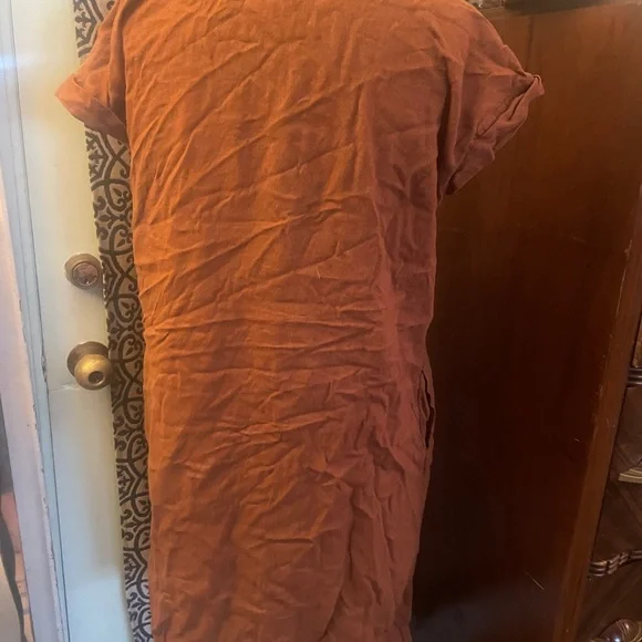 Linen Rayon blend classic safari style Old Navy Terracotta Shirt Dress - Picture 5 of 5